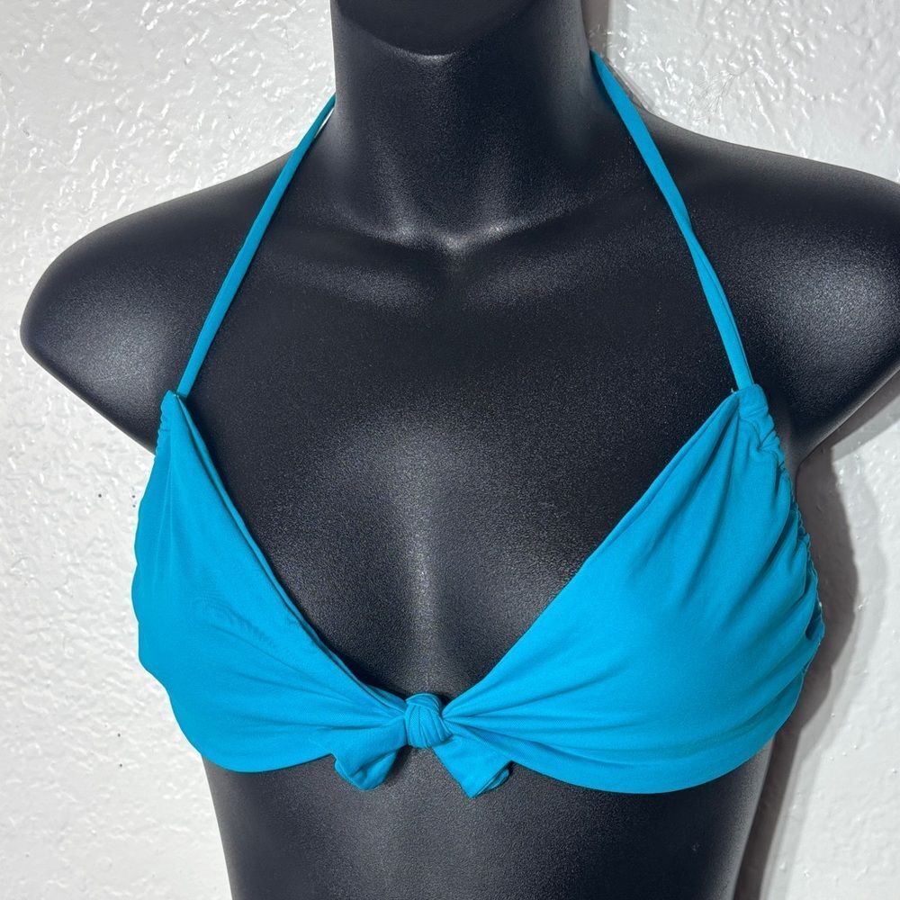 L space‎ women’s medium blue halter back tie bow middle bikini top